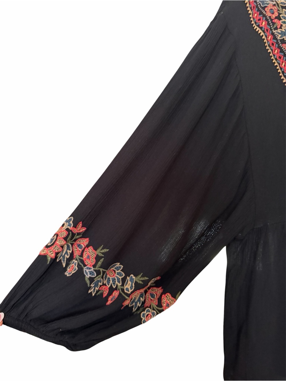 American Eagle Embroidered V-Neck Black Boho Blouse - Picture 3 of 4